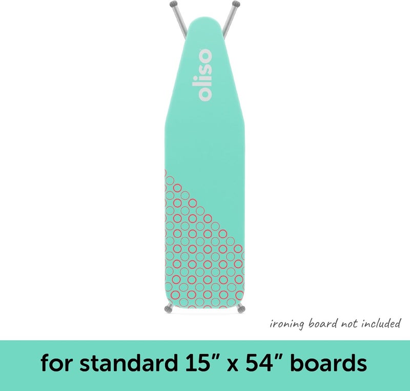 Oliso Ironing Board Cover, Durable 100% Cotton Lined with Professional Grade Felt pad - Fits Standard 54” x 15" Boards, a Wide Elastic Edge, Two Adjustable Straps for Secure Fit (Aqua) - Image 3